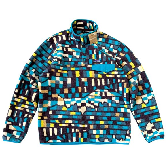 Patagonia Mens Synchilla Snap T Fleece Fitz Roy Patchwork Belay Blue L NEW NOWT - Picture 4 of 11